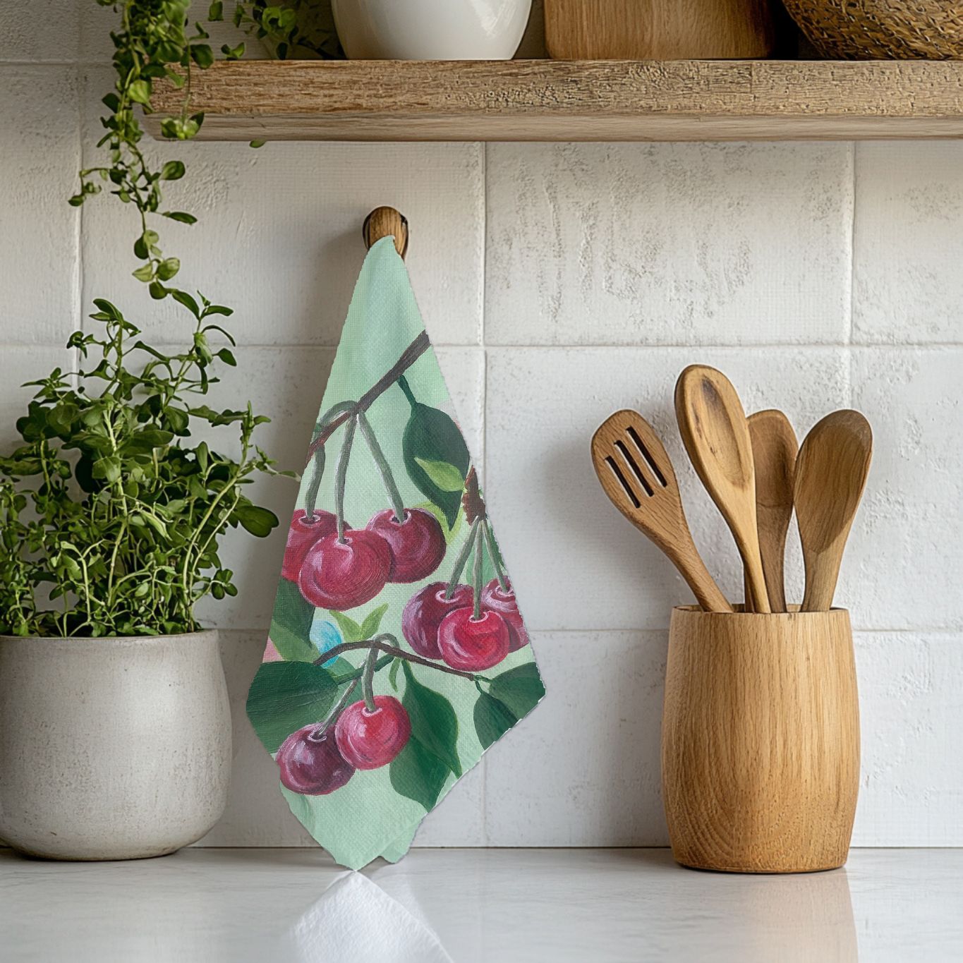 Red Cherry Jewels Cotton Tea Towel